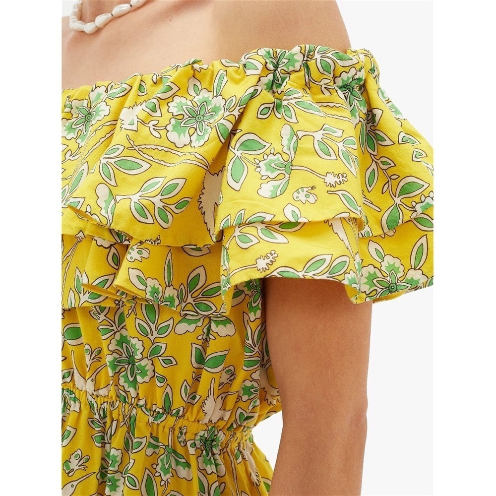 RHODE Yellow Floral Off-Shoulder Ruffle Mini Dress - Picture 3 of 16